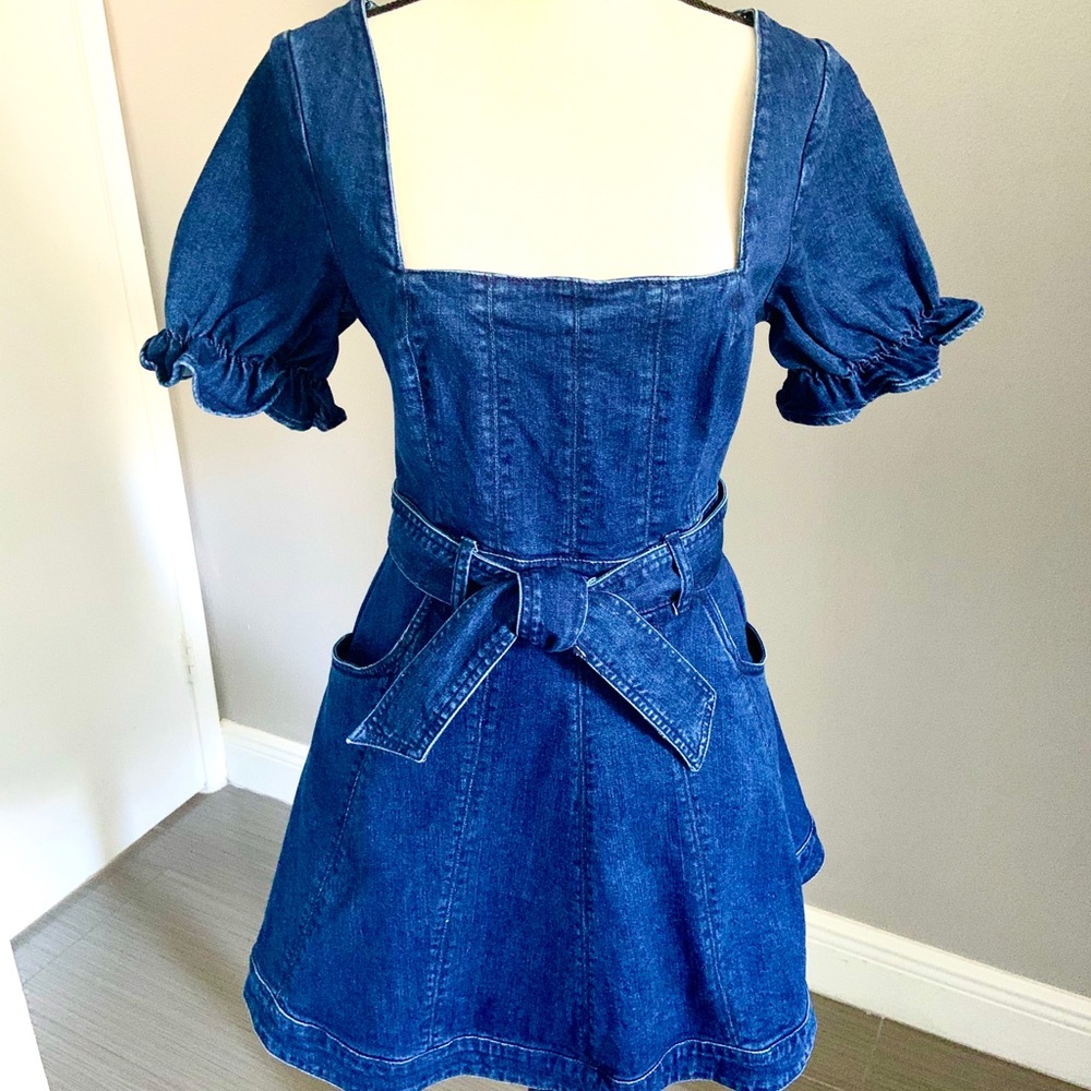Finders Keepers denim mini dress with puff sleeve